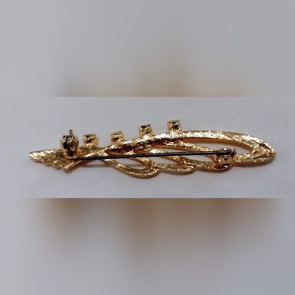 Gold Tone Brooch With Gems 2.25" Minimalist - Picture 3 of 3